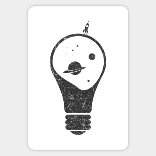 Light Bulb - Space, Stars, Planets, Saturn and little space rocket Magnet